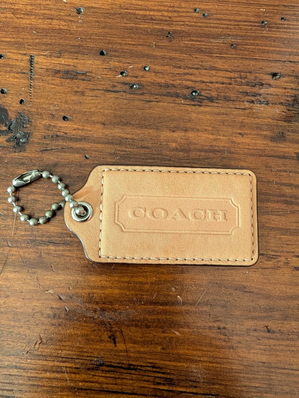 Coach 3" Embossed Tan Leather Hangtag